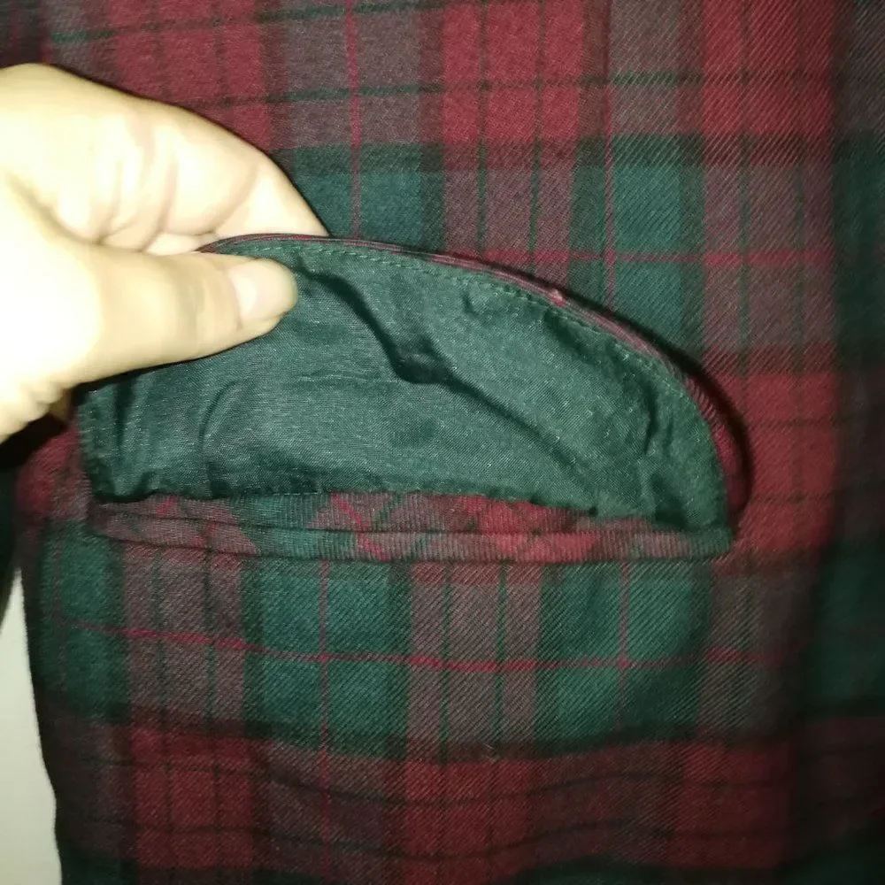 Vintage Holiday Plaid Tartan Red & Green Preppy Simple Breasted Velvet Blazer L - Picture 7 of 15